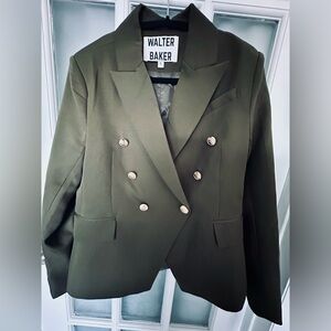 Walter Baker Olive Green Double-Breasted Blazer with Gold-Tone Buttons